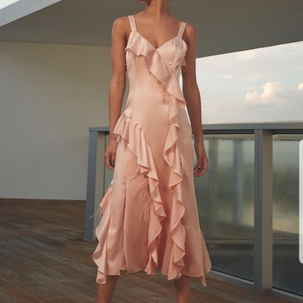 cinq á sept gigi ostrich feather silk dress